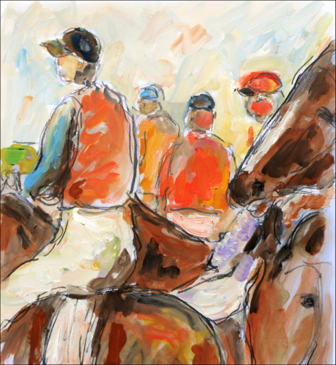 Jockeys de Degas ( par Jean Mirre) 绘画, 9.5x8.3 in