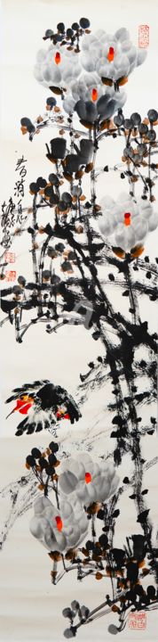 Painting titled "Spring message 春消息…" by Dayou Lu, Original Artwork, Pigments