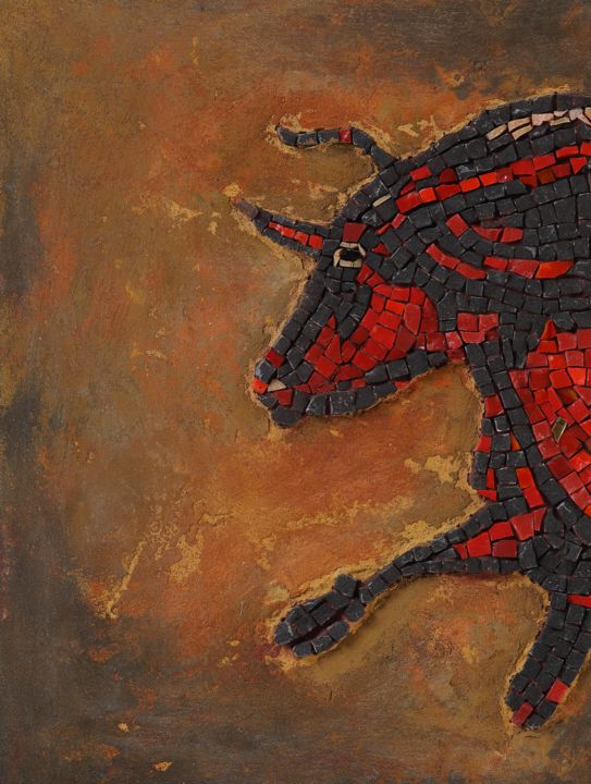 Mosaic panel "Red Bull» 雕塑, 11.8x8.7 in