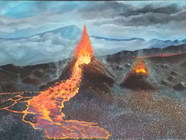 Painting titled "Piton" by Ami, Original Artwork, Oil Mounted on Wood Stretcher frame