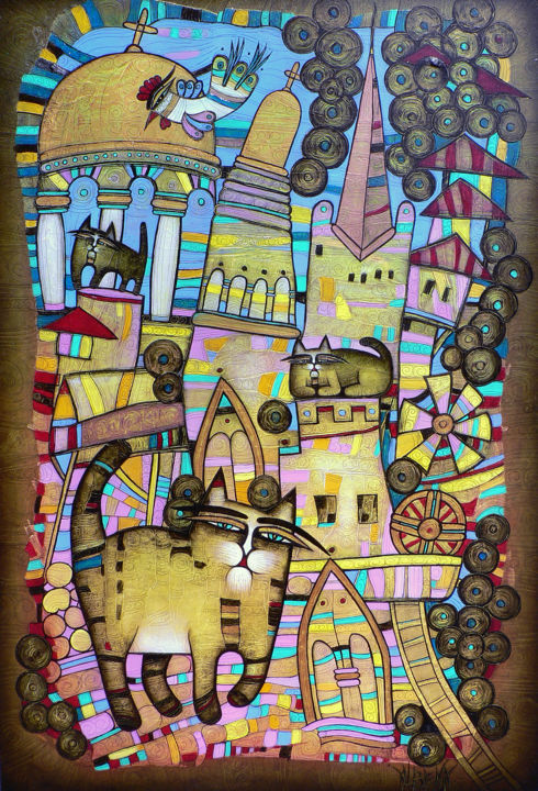 La ville aux 100 chats 42x30 cm Printmaking, 16.5x11.8 in