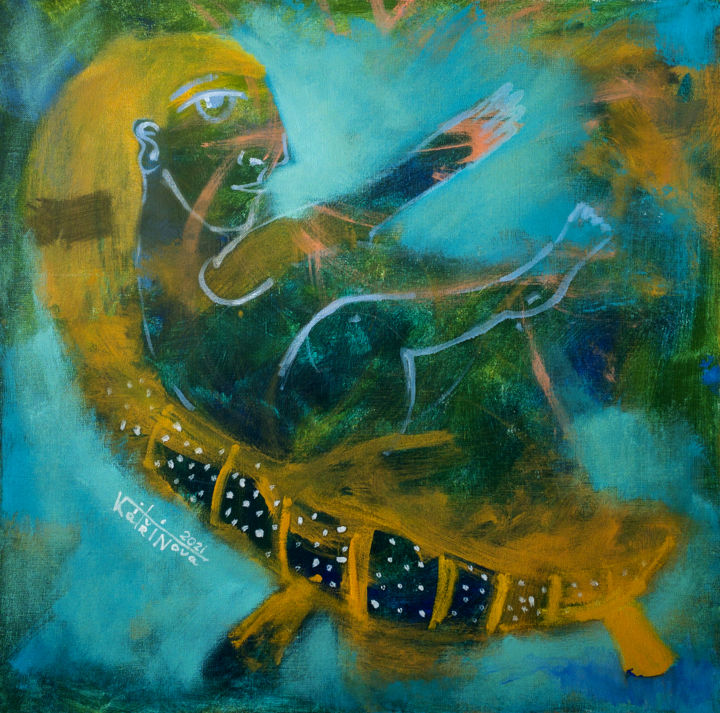 Painting titled "Ночь (триптих, лева…" by Ekaterina Vitvinova, Original Artwork, Oil