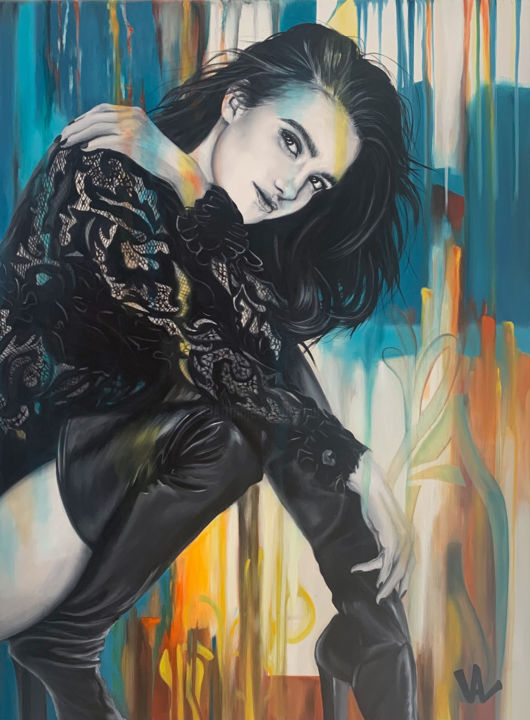 绘画 标题为“Leather and lace” 由Val Escoubet, 原创艺术品, 油