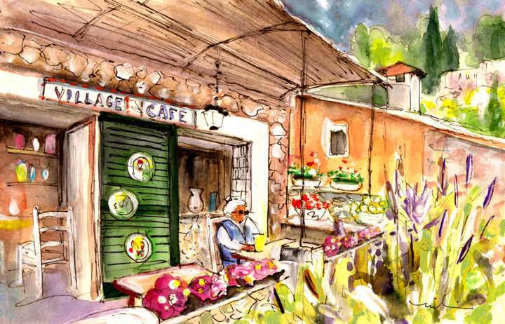 The Village Cafe In Deia 绘画, 5.1x8.3 in