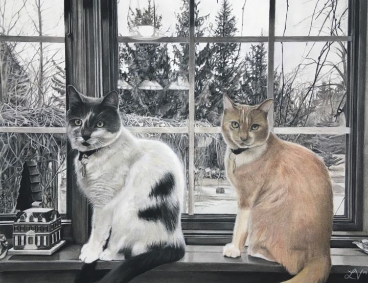 Drawing titled "Stevie &Olivia" by Lauren Van Der Linden, Original Artwork, Chalk