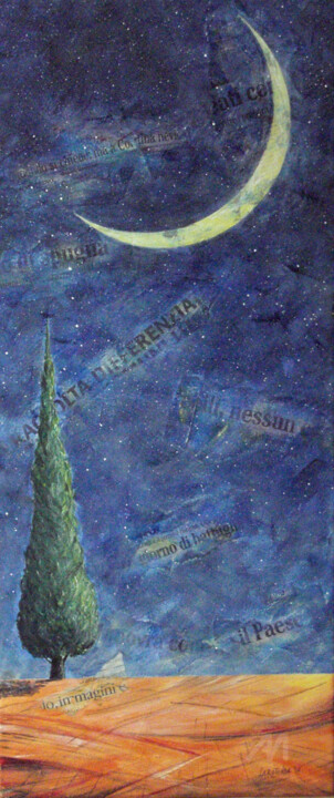 "Dialogo con la luna" 1 绘画, 27.6x11.8 in