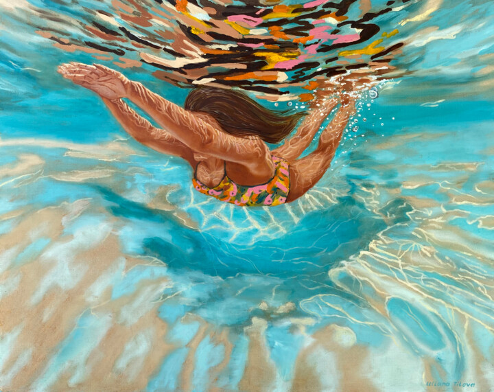 Malerei mit dem Titel "Seychelles" von Uliana Titova, Original-Kunstwerk, Öl Auf Keilrahmen aus Holz montiert