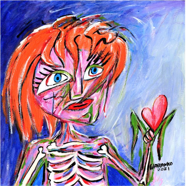 Peinture intitulée "The lady with the f…" par Wabyanko, Œuvre d'art originale, Acrylique