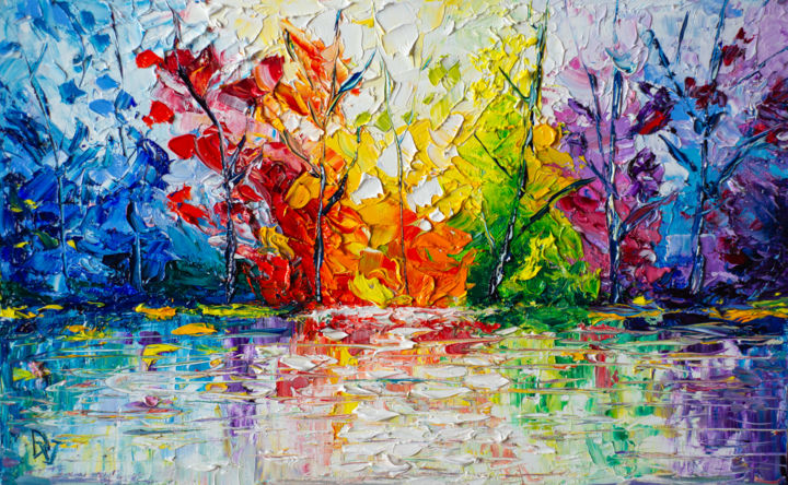 「Autumn fantasy」というタイトルの絵画 Vladyslav Durnievによって, オリジナルのアートワーク, オイル 段ボールにマウント
