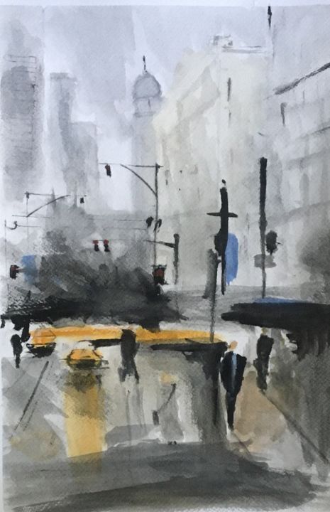 绘画 标题为“new york” 由Ehsan Attarian, 原创艺术品, 水彩