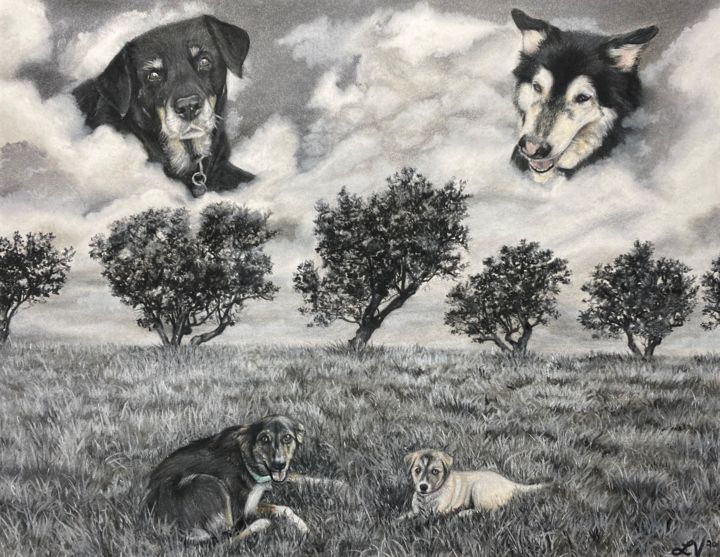 Drawing titled ""Family Guardians"" by Lauren Van Der Linden, Original Artwork, Pastel