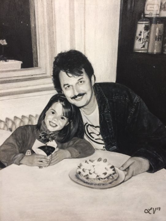 Drawing titled ""Father & Daughter"" by Lauren Van Der Linden, Original Artwork, Pastel