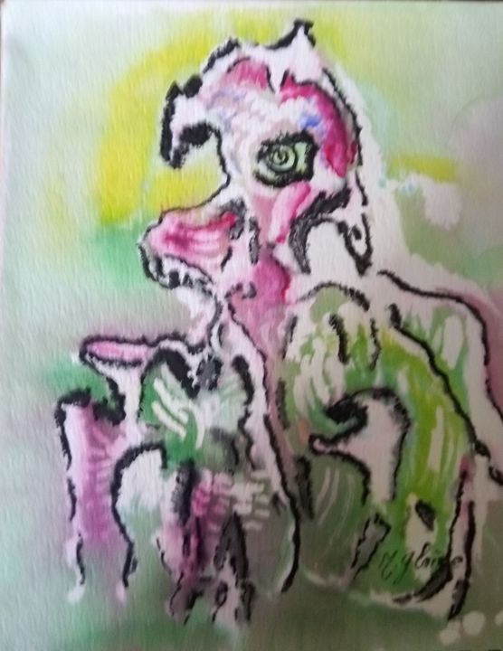 LE MONSTRE T'OBSERVE 绘画, 11.8x9.5 in