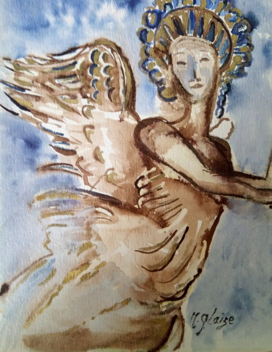 L'ANGE DE LA LIBERTE 绘画, 11.8x9.5 in