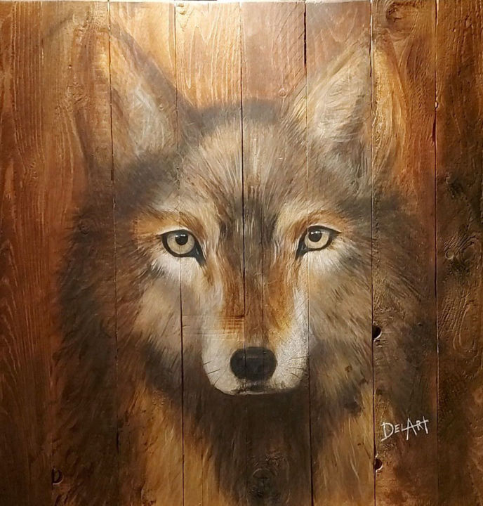 Painting titled "Loup" by Valérie Delbeck Del'Art, Original Artwork, Acrylic