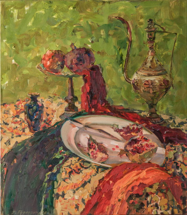Painting titled "Still life with an…" by Elena Branovitskaya, Original Artwork, Oil Mounted on Wood Stretcher frame