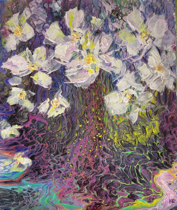 Peinture intitulée "Golden Drops" par Natalia Kutova, Œuvre d'art originale, Acrylique Monté sur Châssis en bois