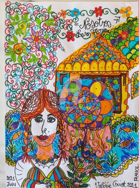 Nosotros , las flores. 图画, 11.4x8.3 in