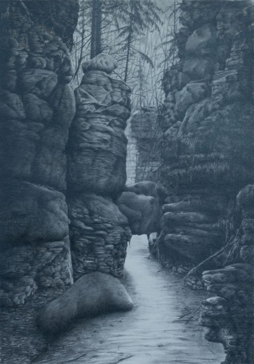 Zeichnungen mit dem Titel "Im Elbsandstein" von Ronald Firla, Original-Kunstwerk, Bleistift