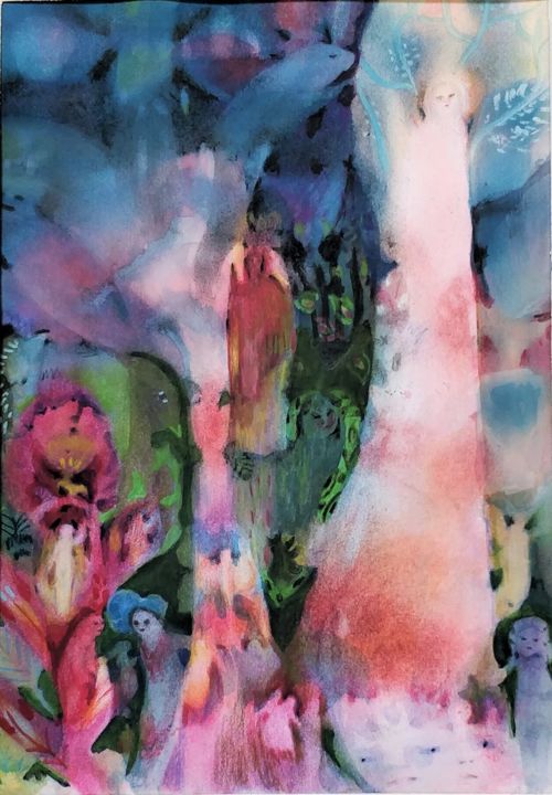Drawing titled "Pierre de lune" by Muriel Gabilan, Original Artwork, Ink