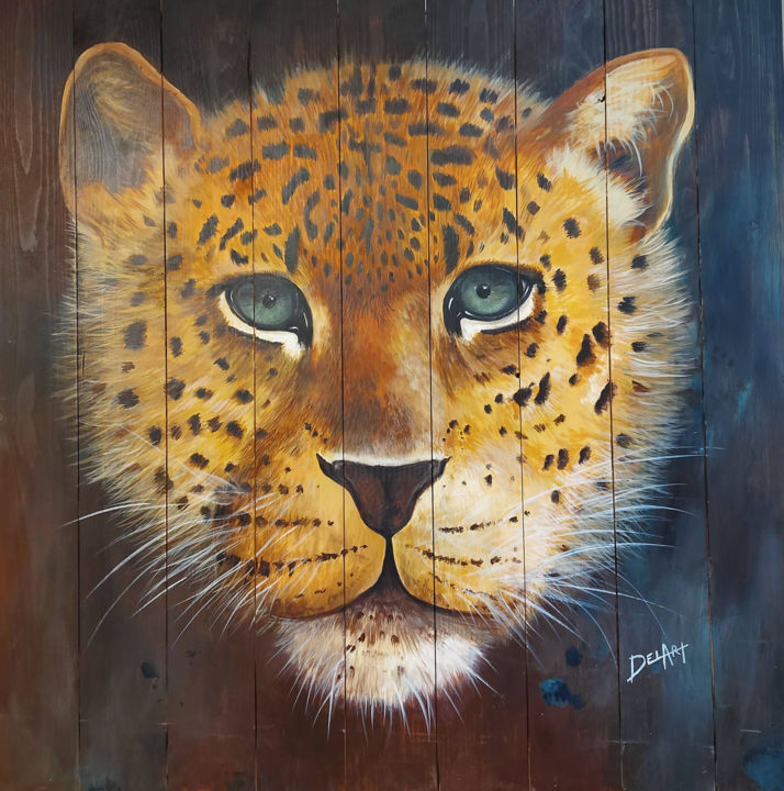 Painting titled "Panthère de Java" by Valérie Delbeck Del'Art, Original Artwork, Acrylic