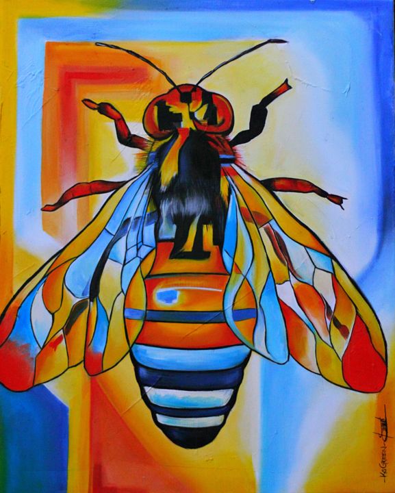 Painting titled "A Abelha" by Ks Green, Original Artwork, Oil Mounted on Wood Panel