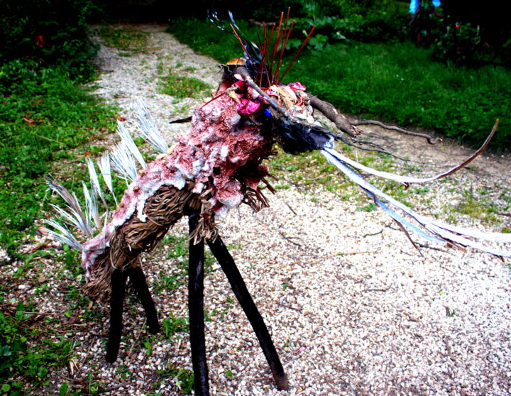 Sculpture intitulée "CHEVAL D ART CON" par Gillsman, Œuvre d'art originale, Bois
