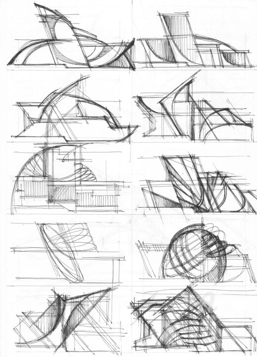 「Ten quick sketches」というタイトルの描画 Nataliia Belozerovaによって, オリジナルのアートワーク, ジェルペン