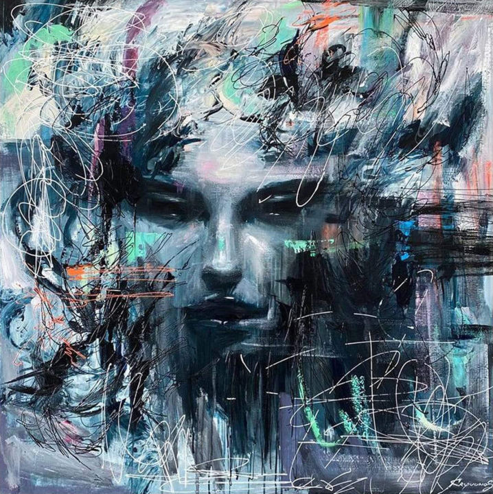 Futuristic Woman Art Human Oil Painting 绘画, 40x40 in