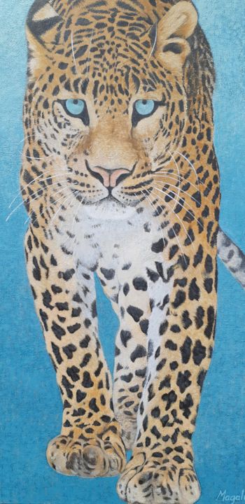 Panthère sur bleu 绘画, 31.5x15.8 in