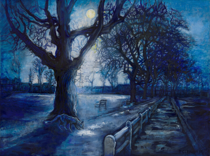 Painting titled "Fox on the Green" by Patricia Clements Art, Original Artwork, Acrylic Mounted on Wood Stretcher frame
