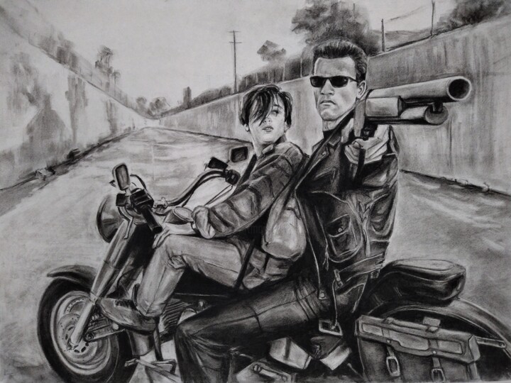 Terminator-2, Arnold Schwarzenegger Painting 图画, 22.8x30.7 in