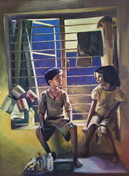 A fragment from the movie "Slumdog Millionaire" 绘画, 24x17.7 in