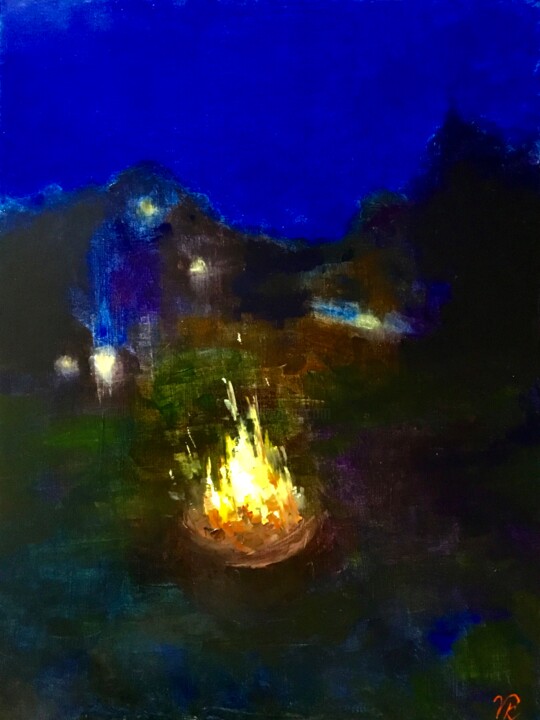 「NIGHT FIRE」というタイトルの絵画 Vera Klimovaによって, オリジナルのアートワーク, オイル