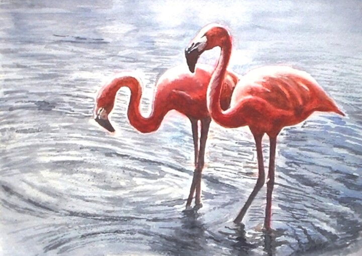 Розовые фламинго Painting, 8.3x11.7 in
