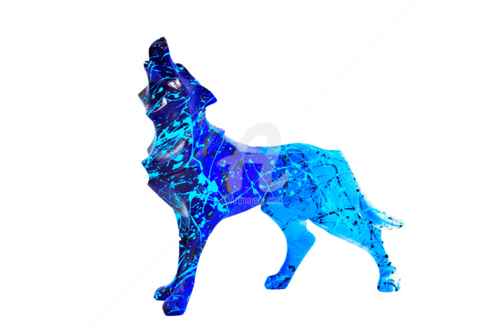 BLUE WOLF 雕塑, 7.9x10.2 in