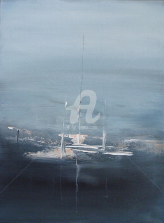 Painting titled "Légèreté marine" by Nelly Carnet, Original Artwork, Acrylic Mounted on Wood Stretcher frame