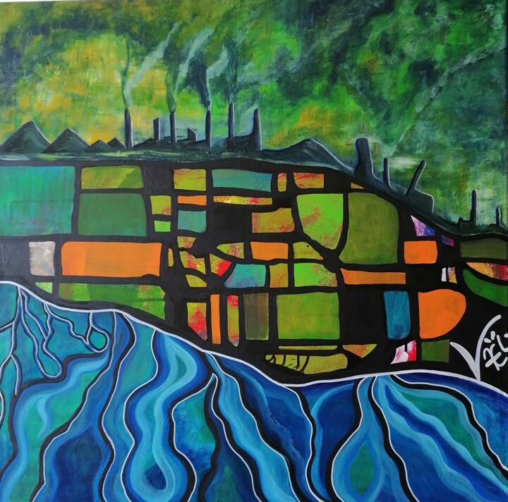 Mutagenic Town 绘画, 31.5x31.5 in