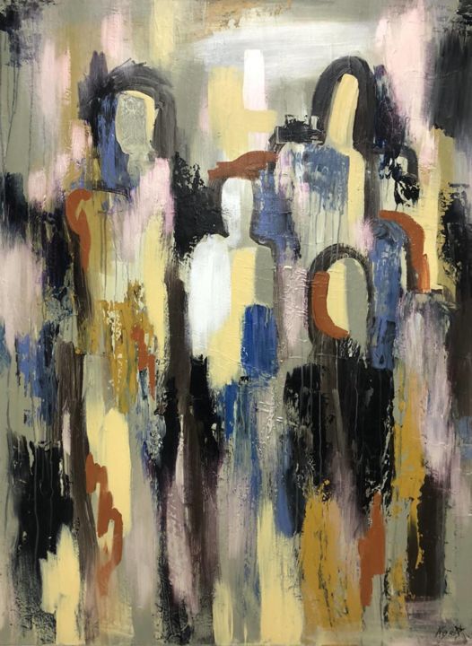 Painting titled "Abstract Figurative…" by Olena Kryvonos, Original Artwork, Oil Mounted on Wood Stretcher frame
