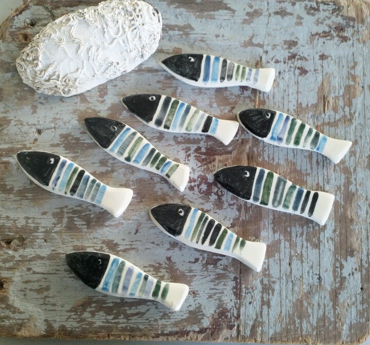 Ensemble de 8 sardines à têtes noires 雕塑, 3.2x0.9 in