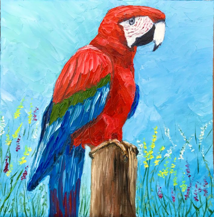 Картина с попугаем 绘画, 7.9x7.9 in
