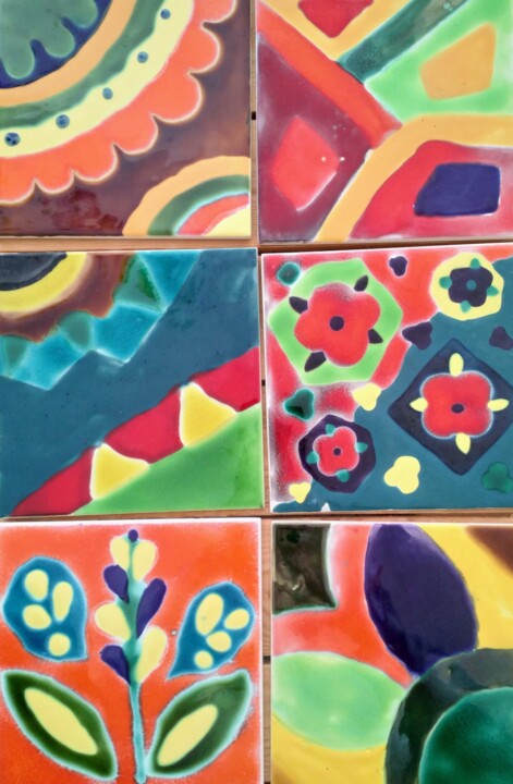 6 Carreaux émaillés 15x15 cm 雕塑, 5.9x5.9 in