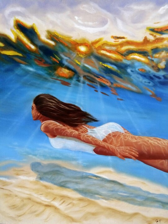 Pintura intitulada "Sunlight under water" por Uliana Titova, Obras de arte originais, Óleo