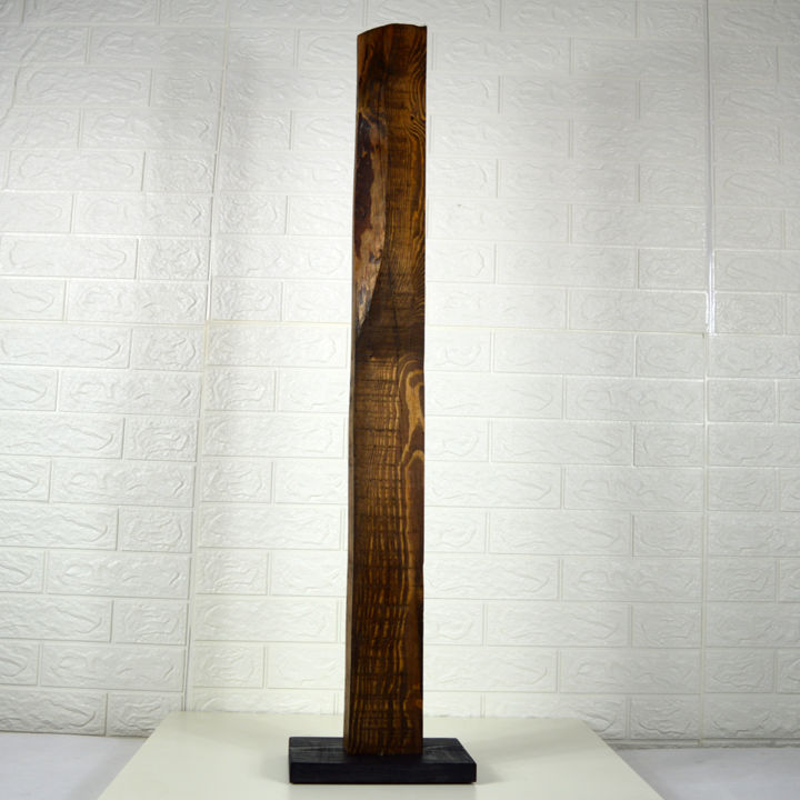 Sculpture titled "brown lines" by Vasil Krastanov, Original Artwork, Wood