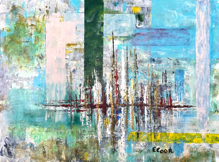 Peinture intitulée "Vivid Skyline" par Elisa Cook Benbassat Bassat, Œuvre d'art originale, Acrylique