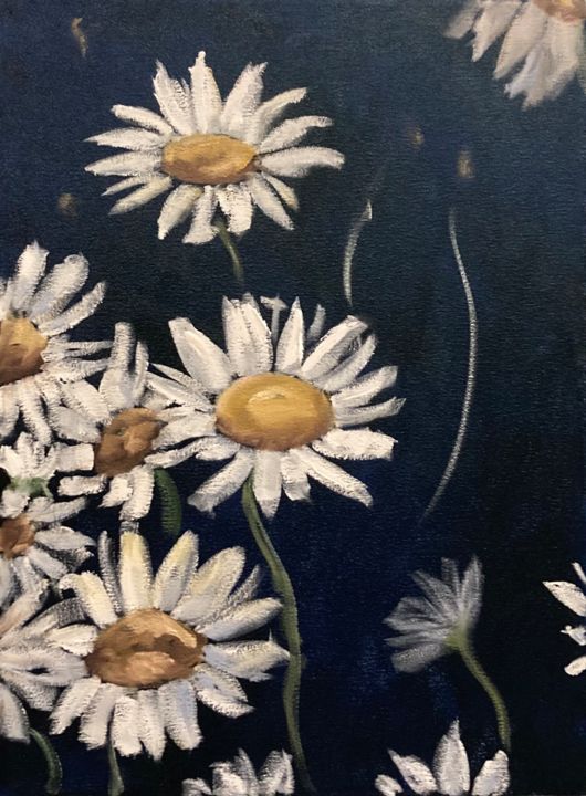 绘画 标题为“Daisies at night” 由Cornelie Wolff, 原创艺术品, 油