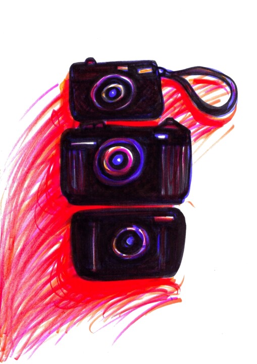 Dessin intitulée "3 objectifs / 3 Zie…" par Corinne Courlet, Œuvre d'art originale, Encre