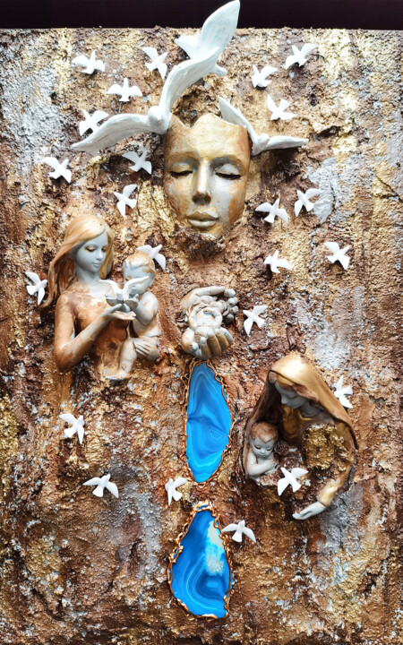 Love Tree of life. Original 3d sculptural painting fantasy 雕塑, 24.4x16.5 in