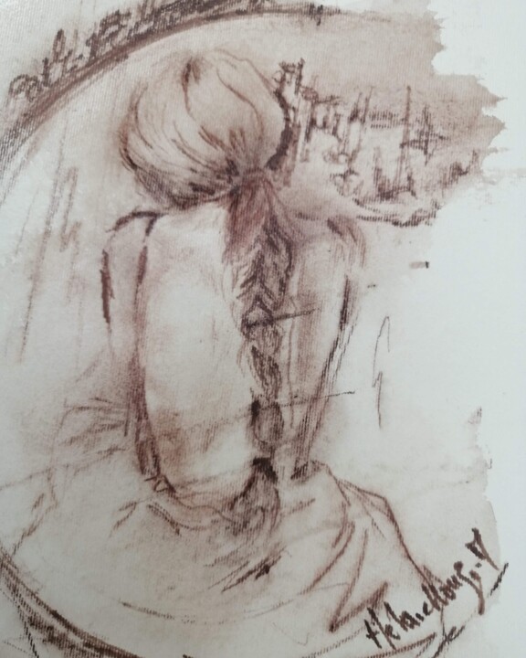 Disegno intitolato "Reflet" da Hela Ellouze, Opera d'arte originale, Acquarello