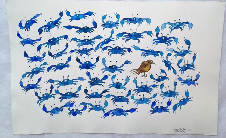 Cangrejos azules 绘画, 12.8x20.1 in